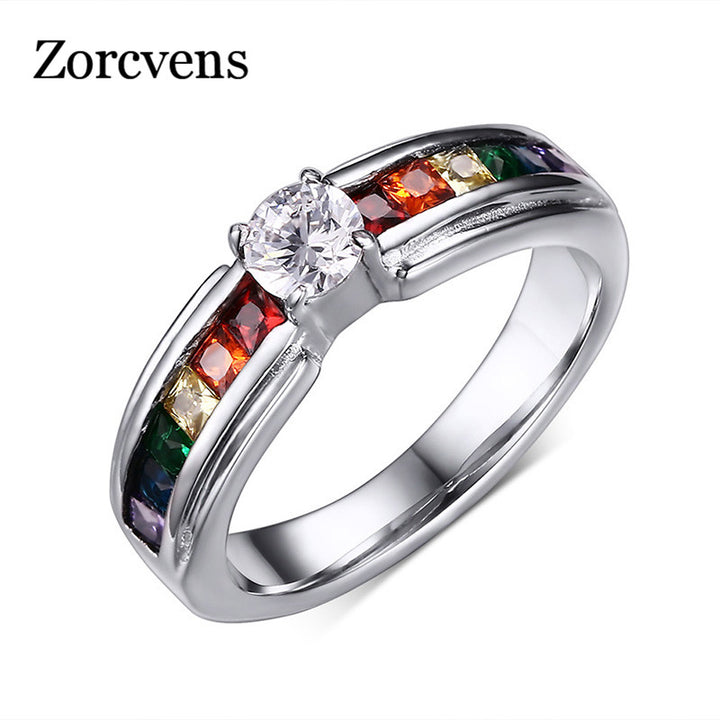 Zircon Rainbow Ring High-Quality Austrian Crystals NEW