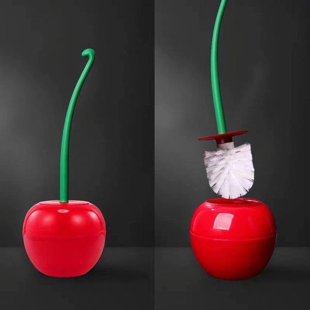 Attractive Cherry Shape Toilet Brush Holder Set Red or Green Bathroom Cleaning NEW