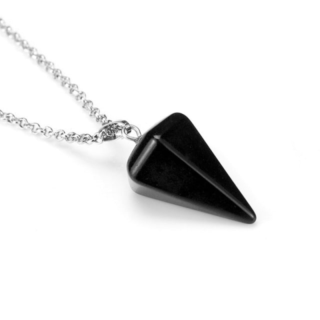Natural Stone Pendant Necklace Stone Triangle Drop Clear White Black Green Coffee Blue Pink Multi Color, AMB, NEW!