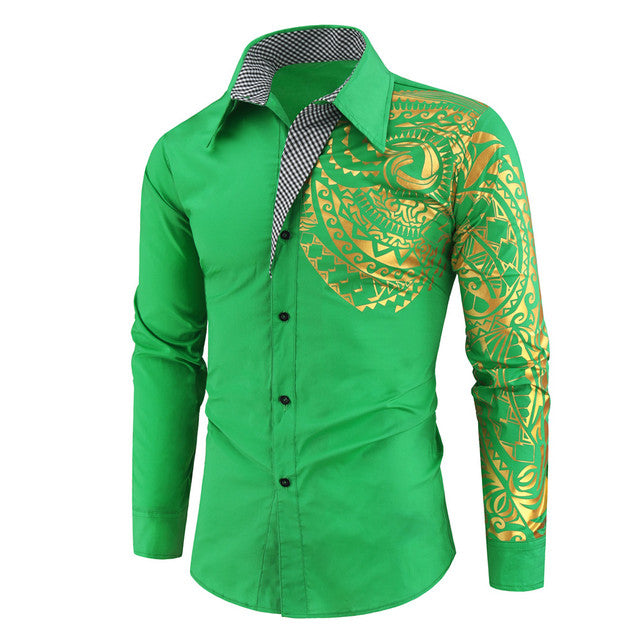 Luxury Gold Black Shirt Men New Slim Fit Long Sleeve NEW