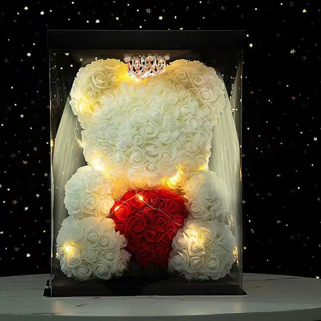 Valentines Day Wedding Eternal Rose Bear Lights Up  White Red Pink