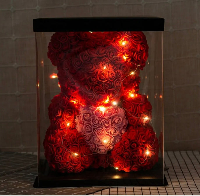 Valentines Day Rose Bear Light up Decoration Pink White Red Purple Blue Black