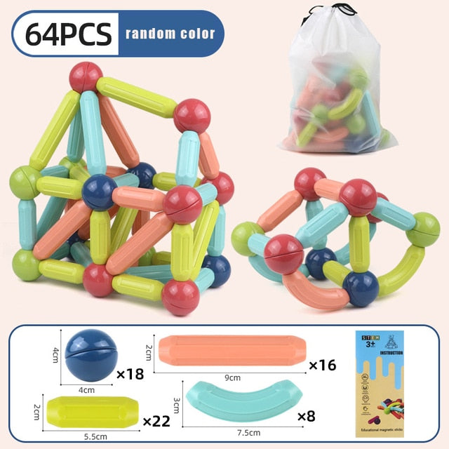 Kids Large Magnetic Constructor Sets Rods, Sticks, Wheels, Blocks Montessori Educational Toy NEW