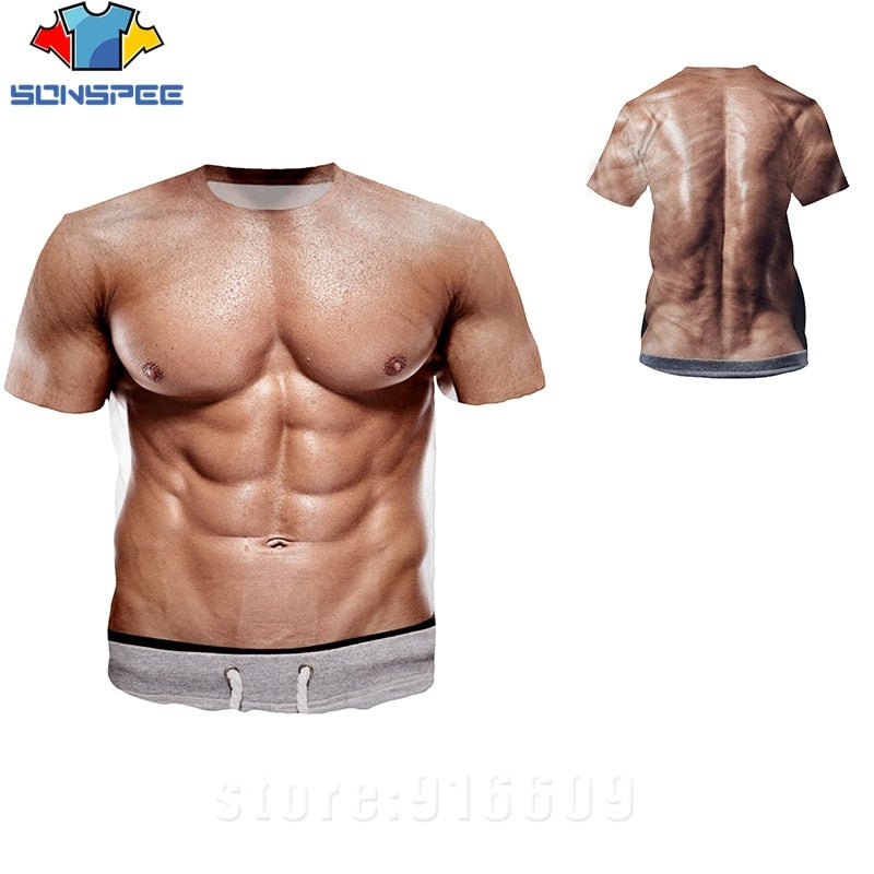 3D Printed Fake Muscle T-shirts Cosplay Costume Buff Front Back Full Printing NEW