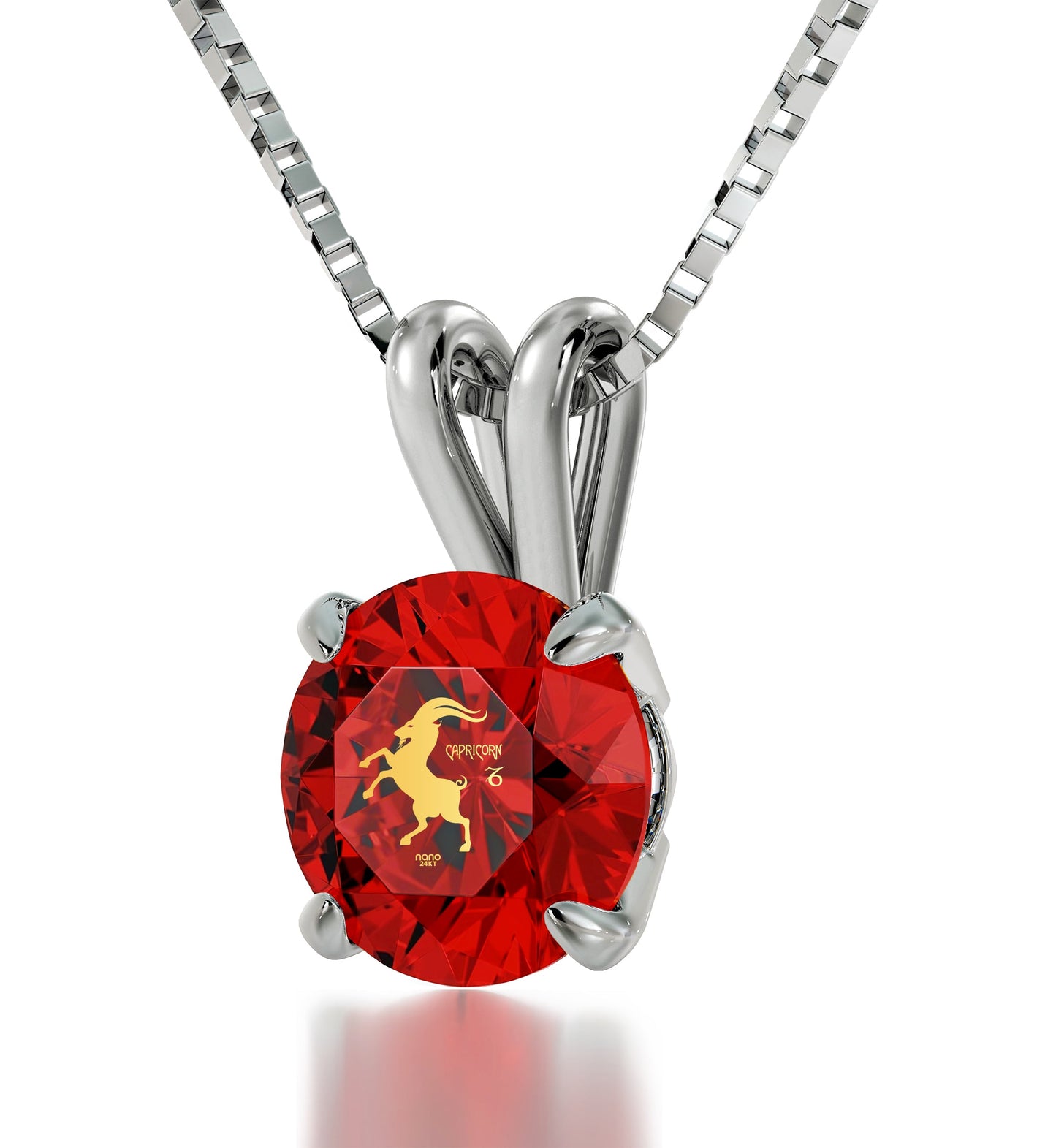 Capricorn Zodiac Sign Sea Goat Fish, Blue Turquoise, Red, Crystal, Silver, Round-Cut Necklace, AMB, NEW!