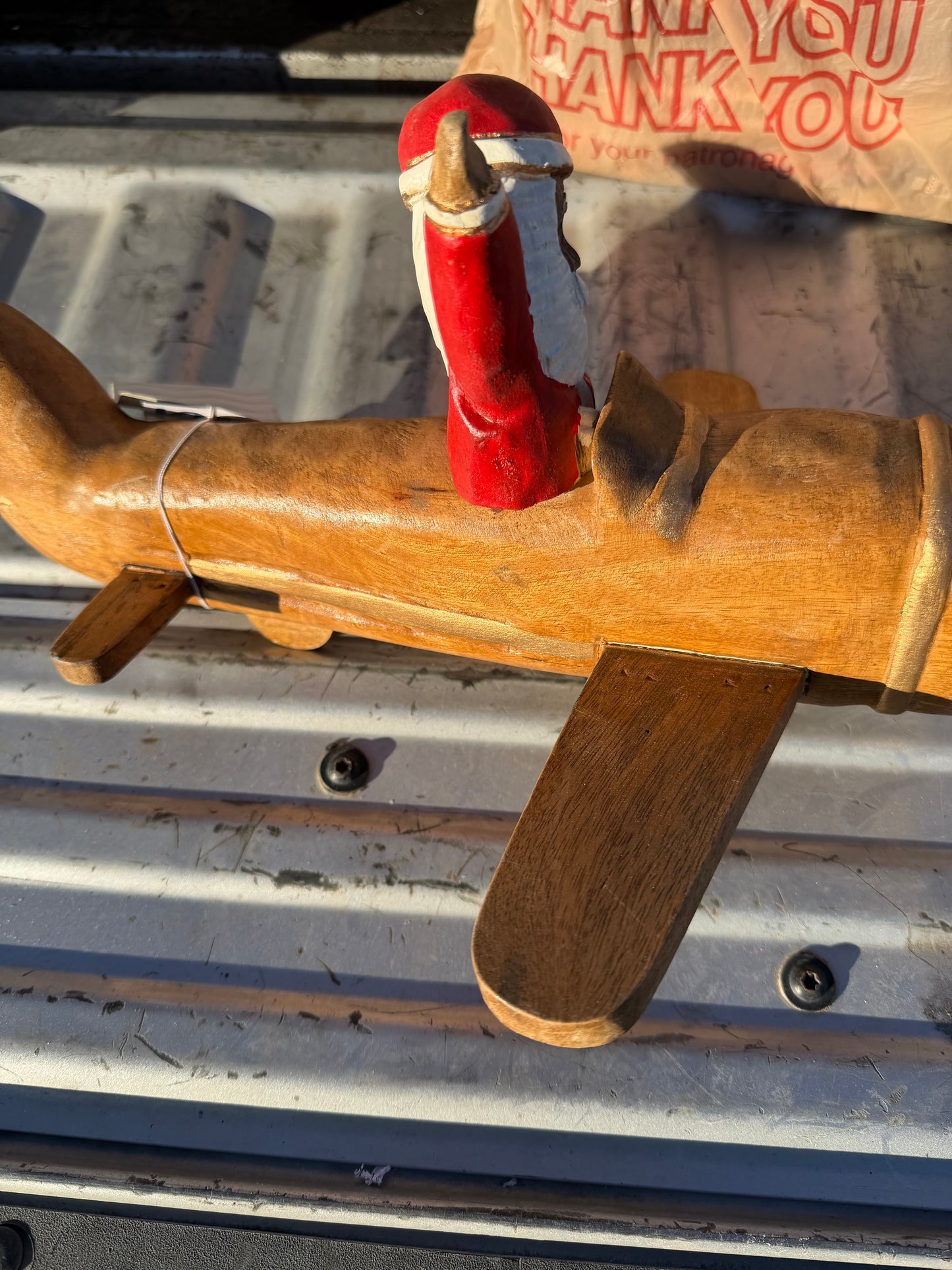 Santa Clause flying an Airplane waving made of solid wood 12 inch long new…
