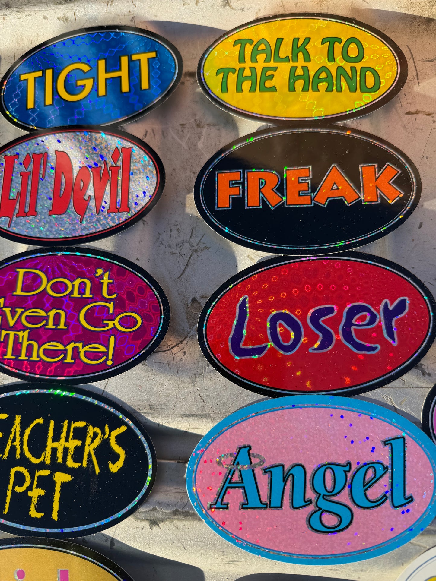 Oval large stickers glittering words famous saying 3.5 inches long new 15 different in a set sold by the whole set …