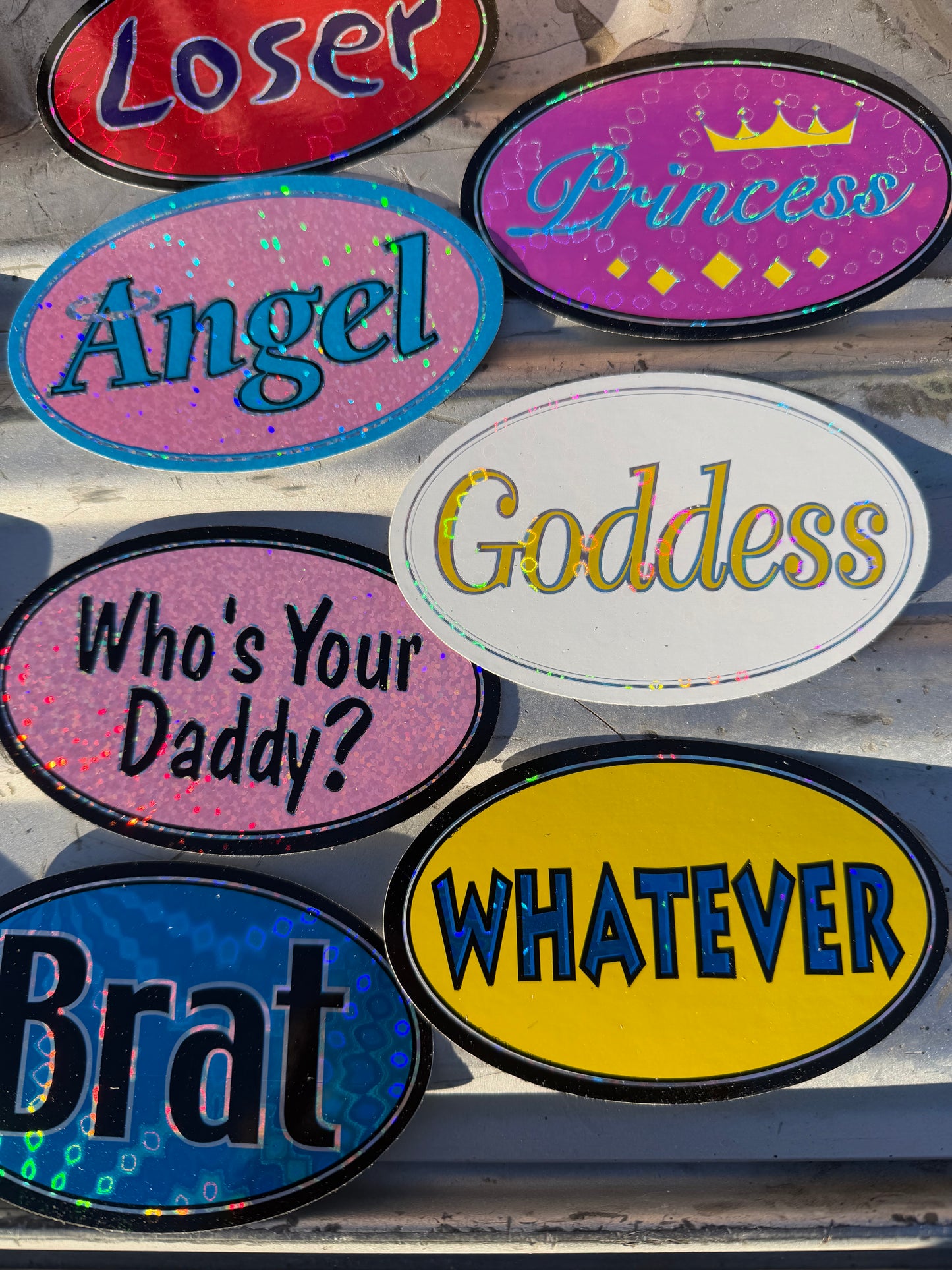 Oval large stickers glittering words famous saying 3.5 inches long new 15 different in a set sold by the whole set …