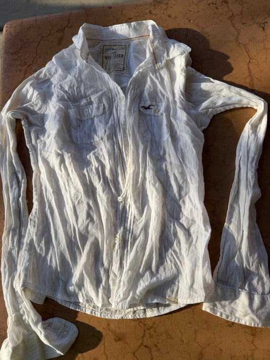 Hollister of California ladies shirt long sleeve white cotton size Large…