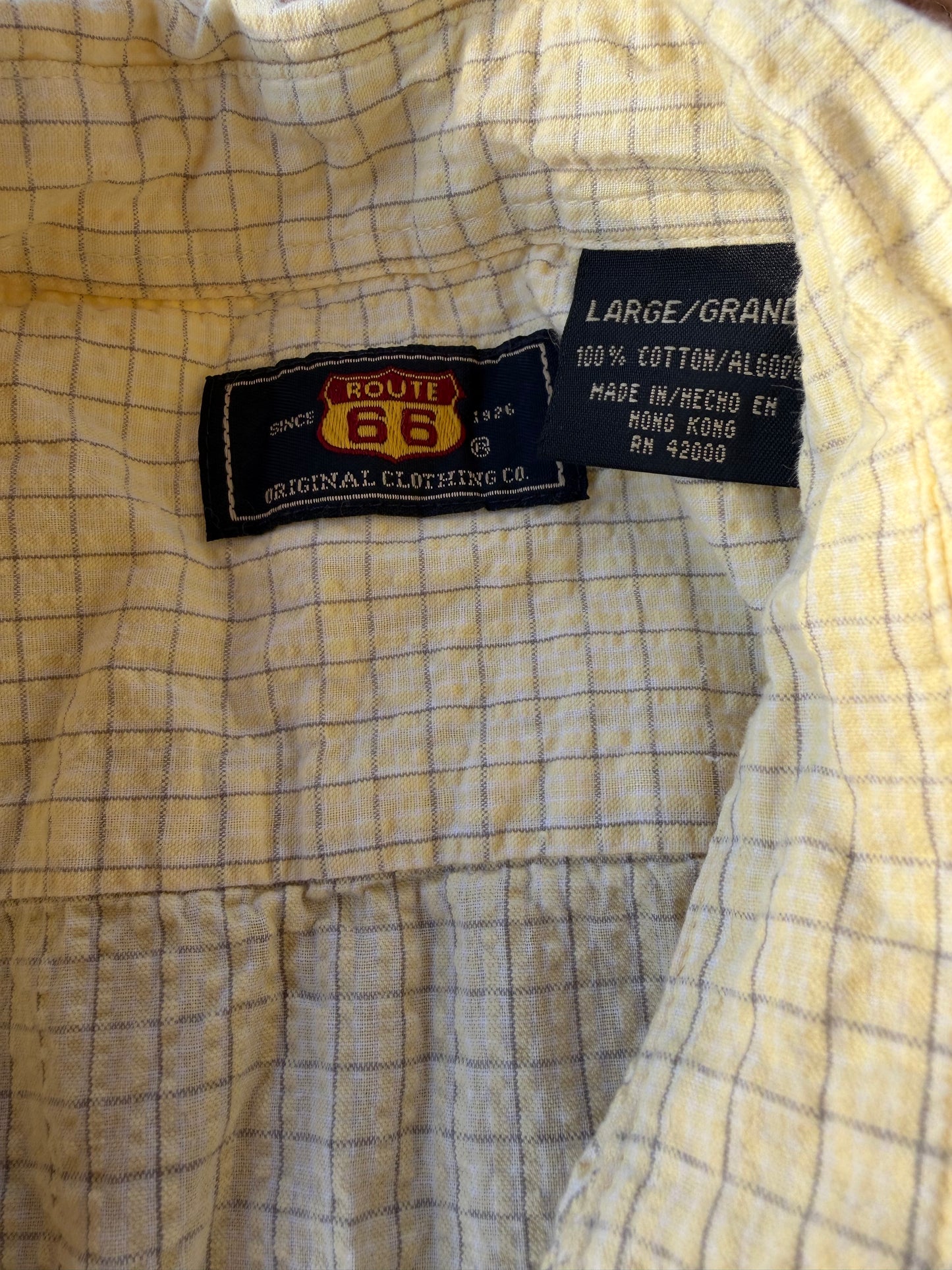 Route 66 clothing shirt button down plaid yellow shirt size is Large…