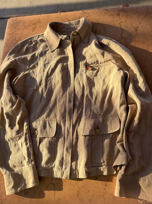 Raulph Lauren zip up outback hiking shirt tan long sleeve camping outdoors sports shirt size Large…