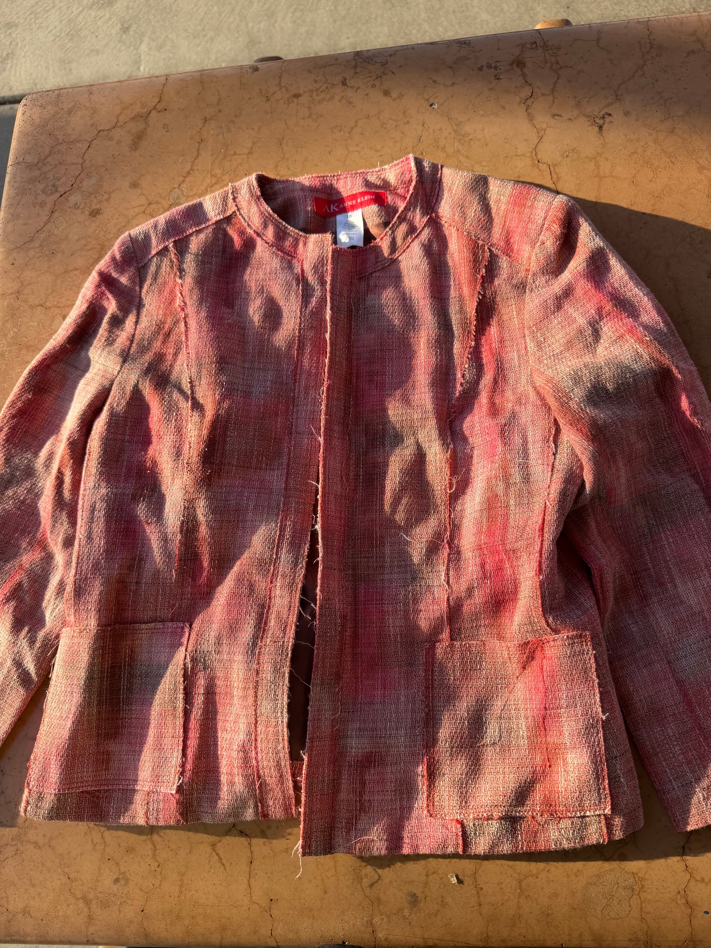 AK Anne Klein business jacket coat open front size 10 long sleeve pink red…