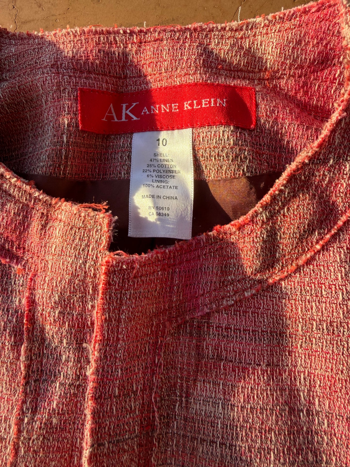 AK Anne Klein business jacket coat open front size 10 long sleeve pink red…
