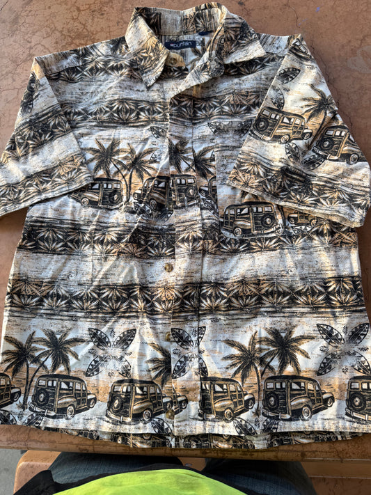 Puritan button down shirt brown Hawaii shirt casual size Medium…