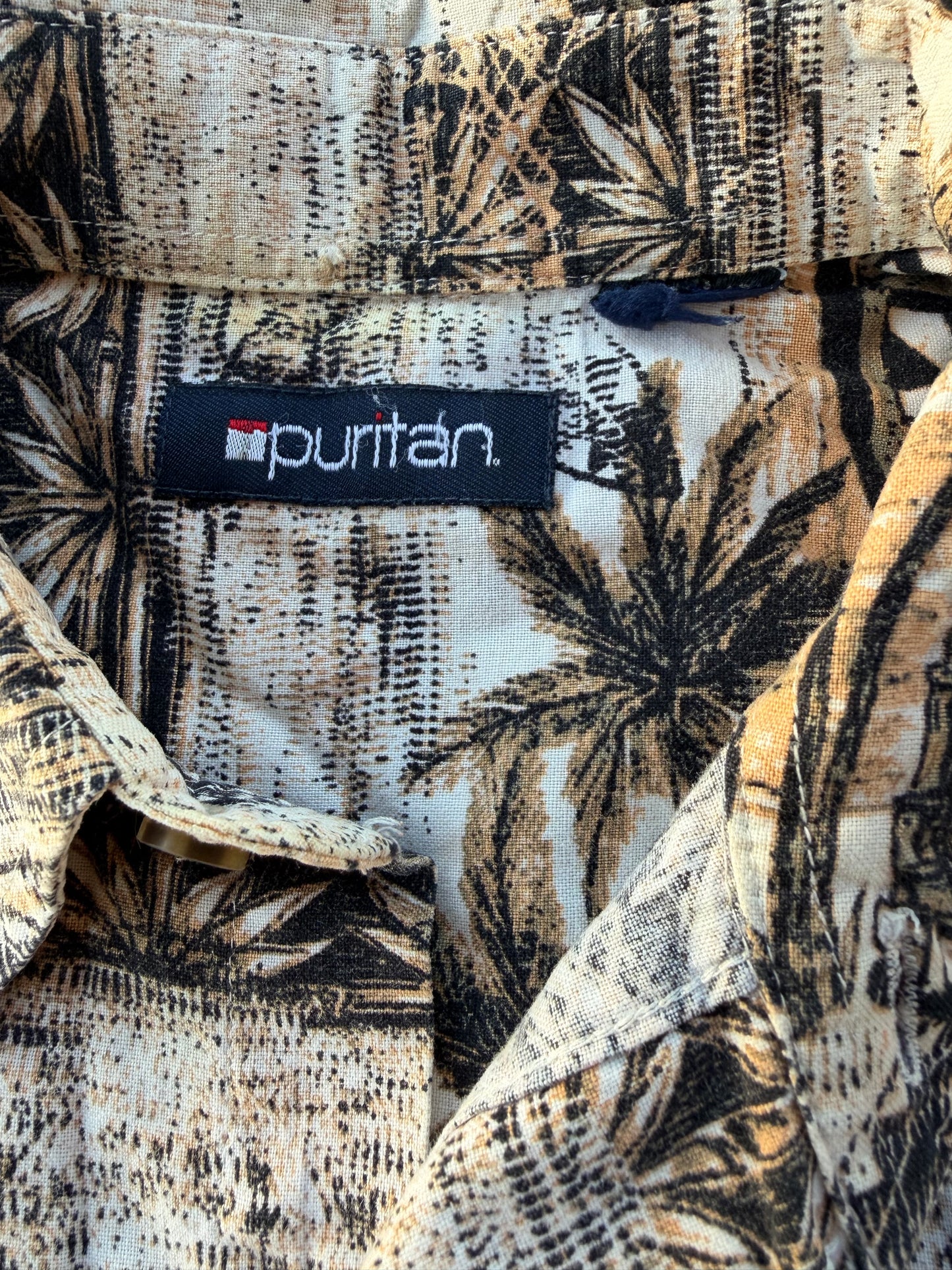 Puritan button down shirt brown Hawaii shirt casual size Medium…