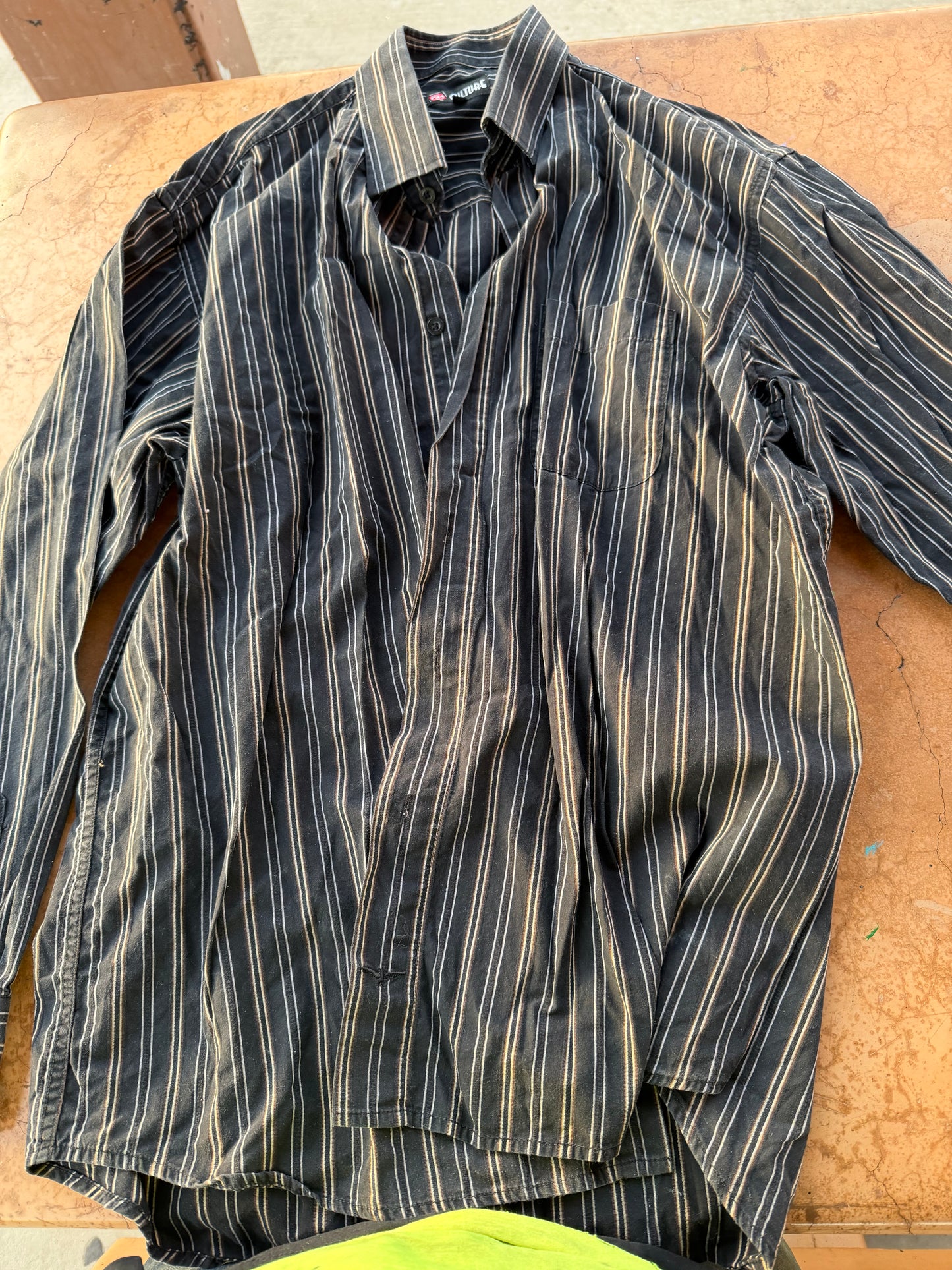 Culture clothing line button down shirt size Large black white striped…