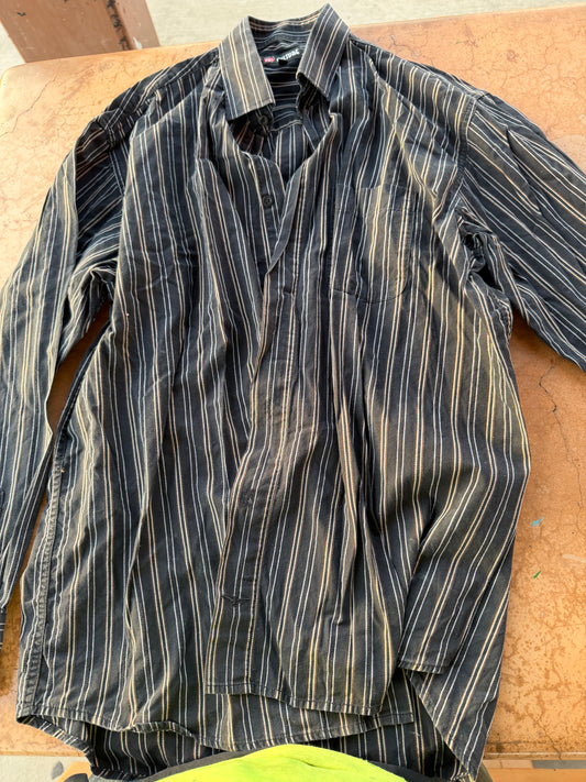 Culture clothing line button down shirt size Large black white striped…
