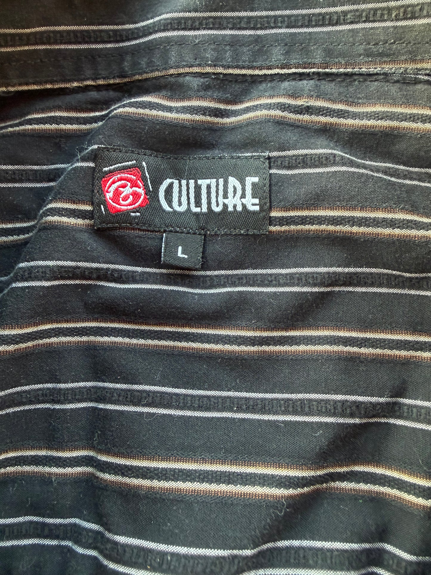 Culture clothing line button down shirt size Large black white striped…