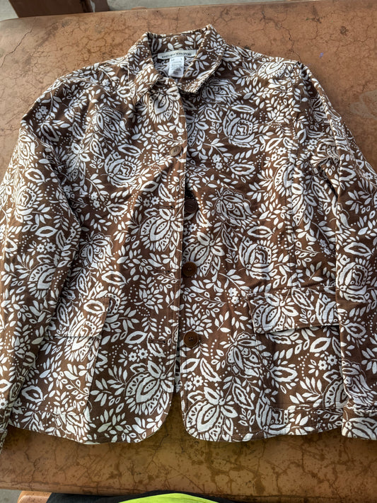 Jones New York Sport jacket flora design brown white size Ladies  L…
