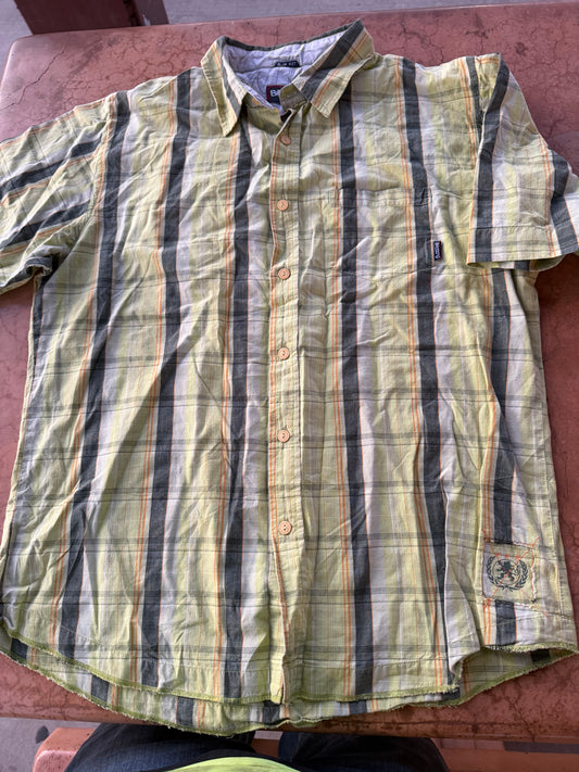 Billabong button down shirt yellow plaid short sleeve shirt size L …