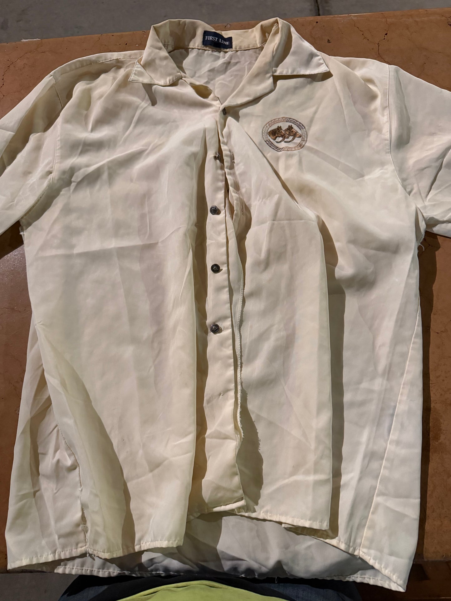 First Line button down shirt ladies size largethem Horses Rodeo-race track …