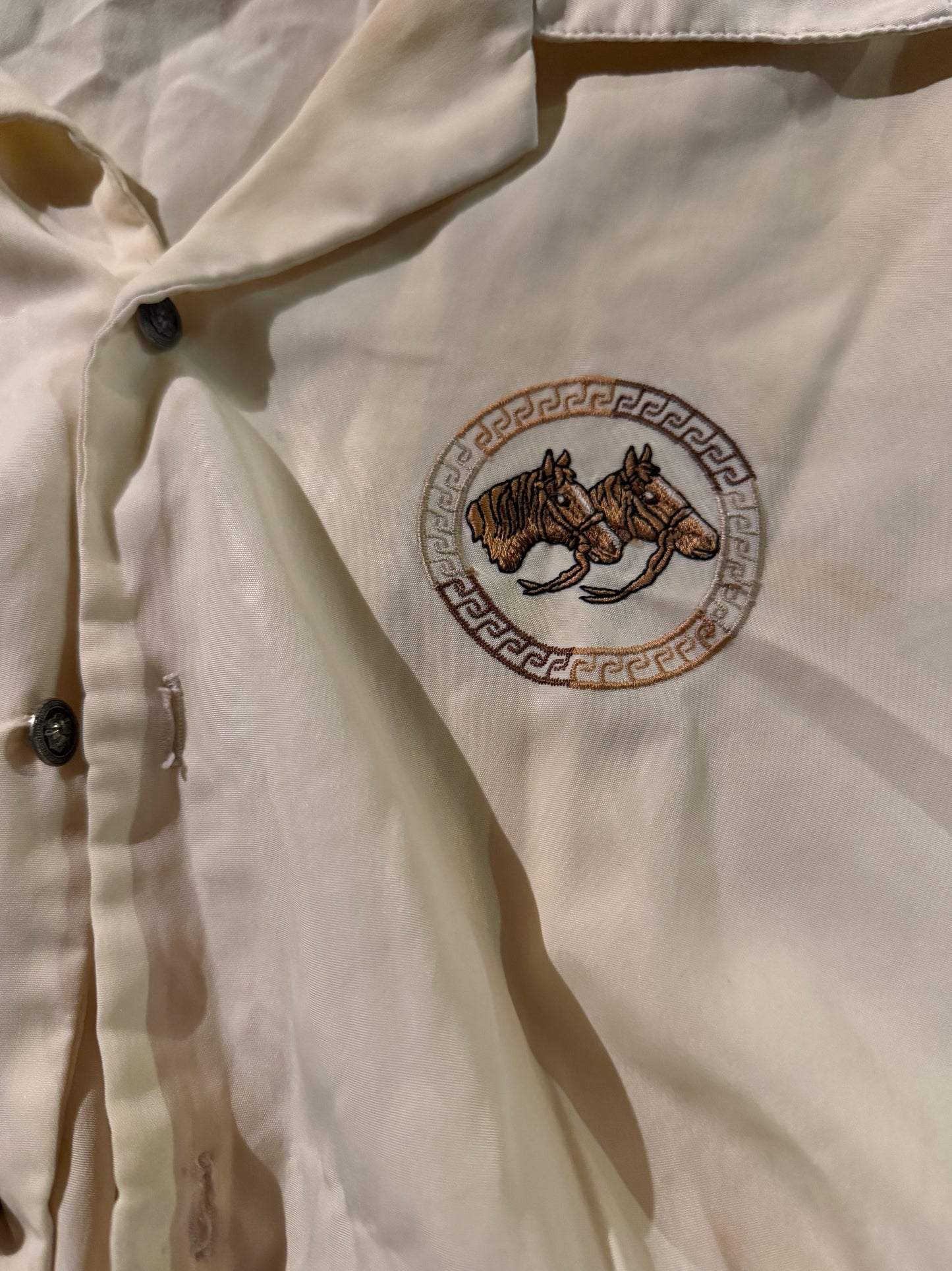 First Line button down shirt ladies size largethem Horses Rodeo-race track …