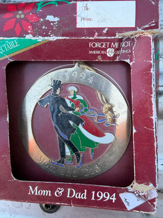 American greetings Forget Me Not Holiday Christmas ornament for mom dad 1994 new …