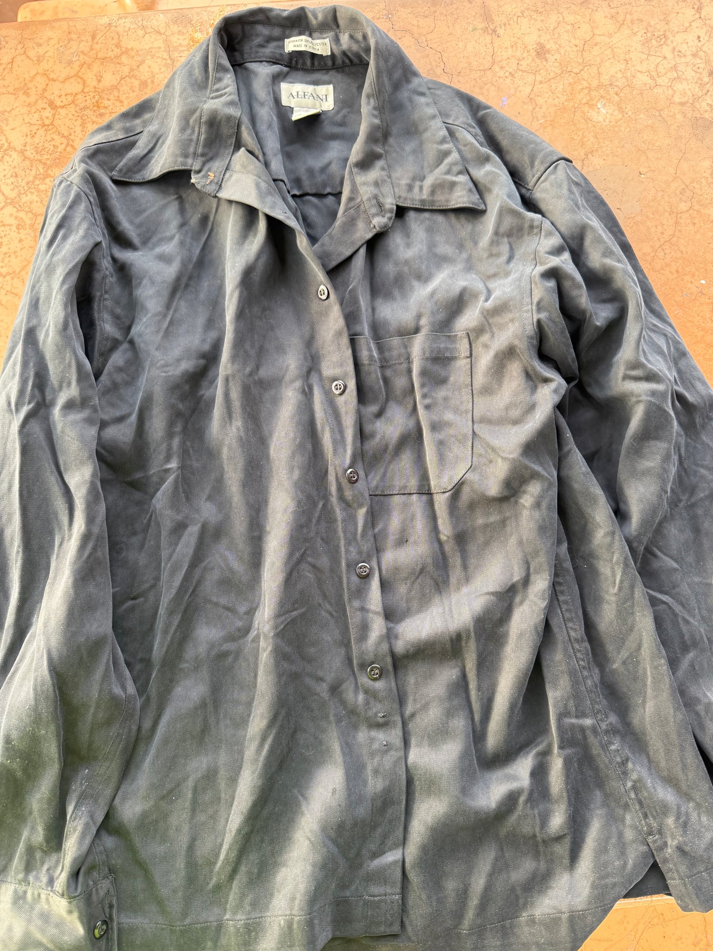Alfani clothing button down shirt dress up dark gray color long sleeve size L…