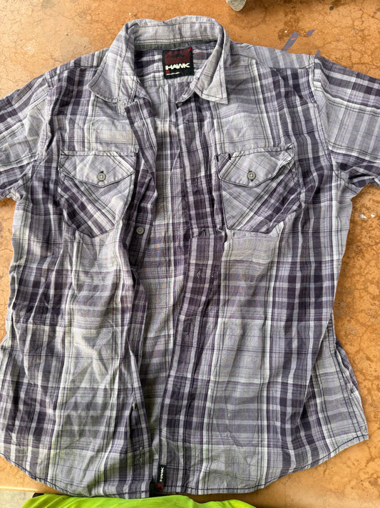 Tony Hawk skateboard star clothing button down shirt gray plaid size Large…