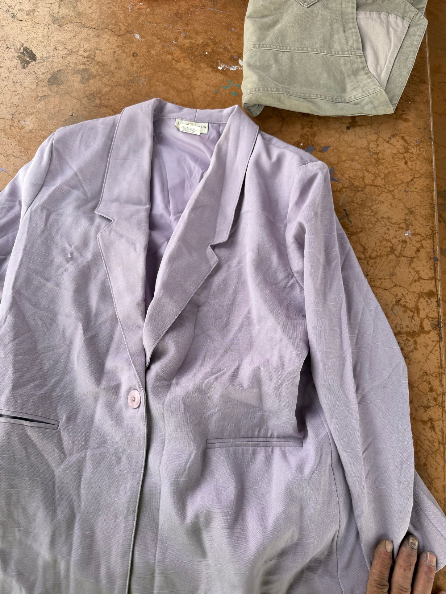 Jacklyn Smith clothing business jacket lavender color size 8 Medium long sleeve button up …
