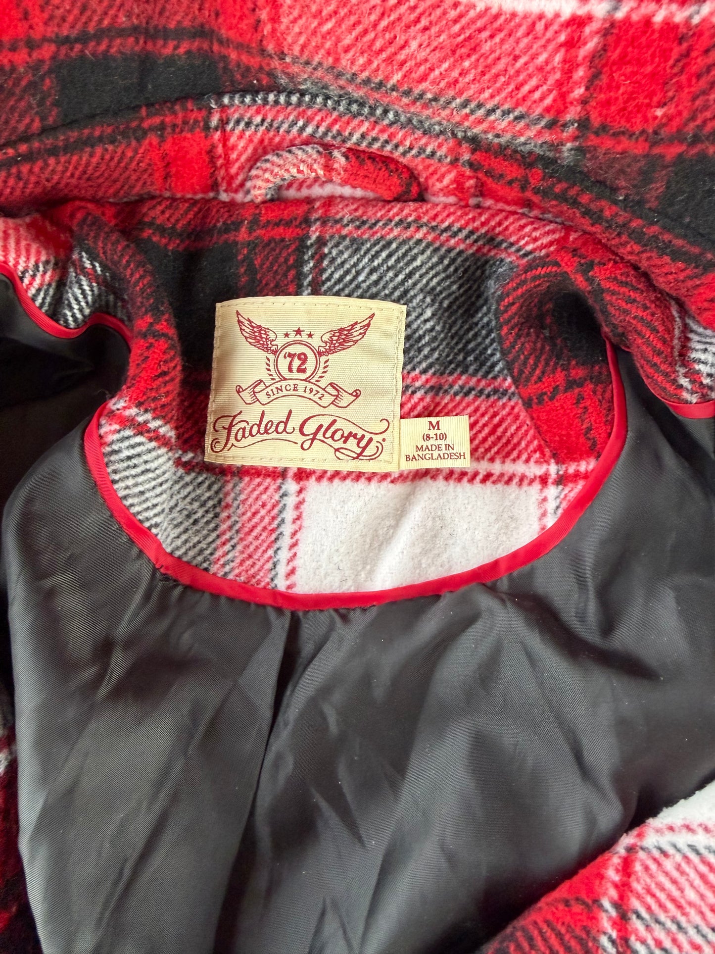 Faded Glory clothing winter coat jacket with hood thick cotton wool coat red white color …