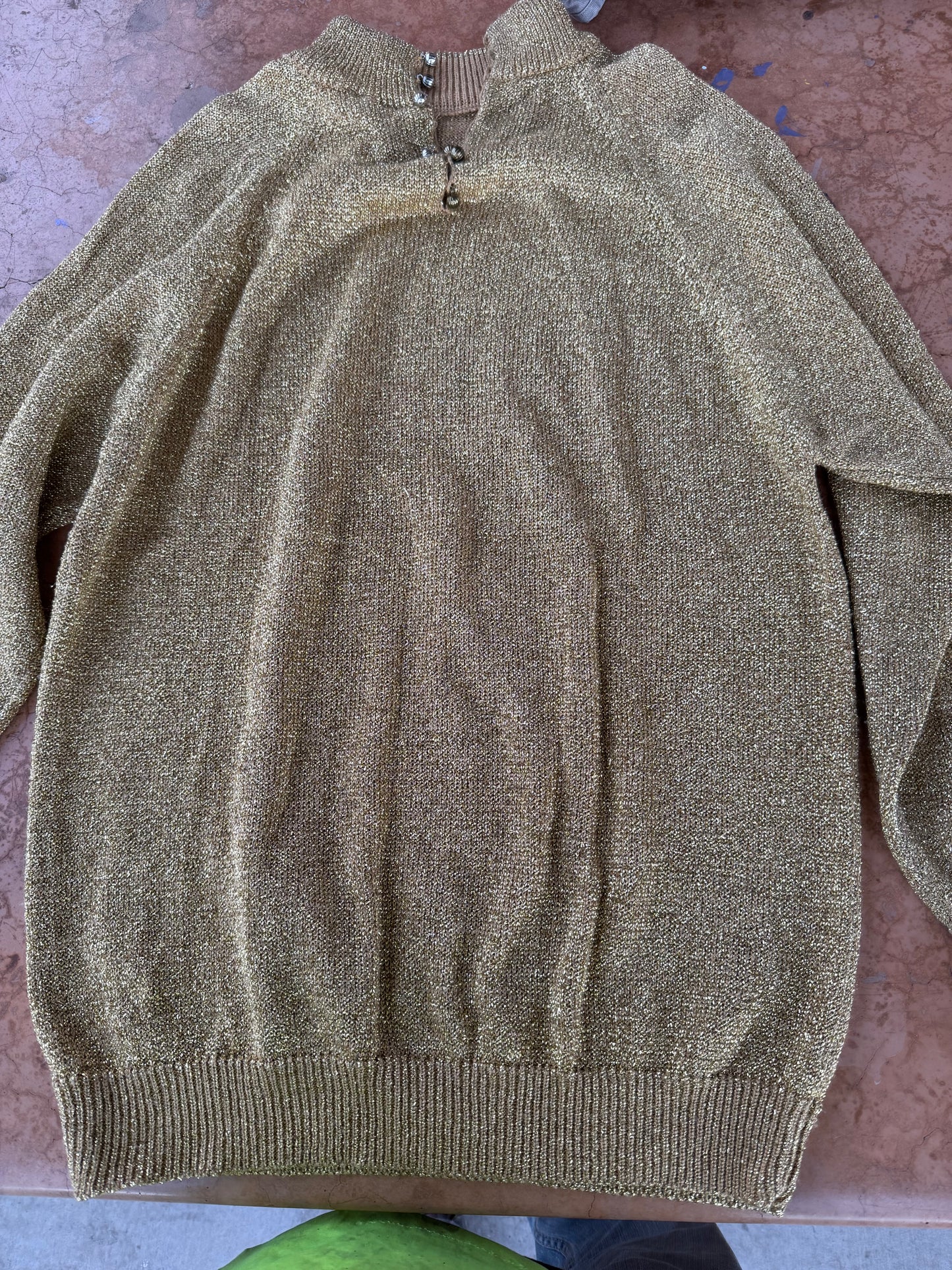 Liz Claybourn clothes gold sweater long sleeve button up turtleneck sweater size Large…