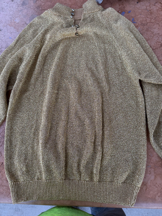 Liz Claybourn clothes gold sweater long sleeve button up turtleneck sweater size Large…