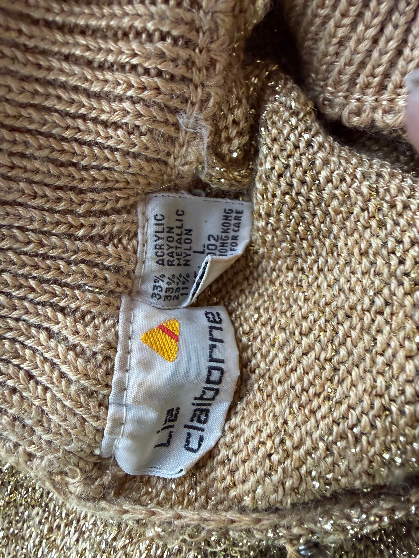Liz Claybourn clothes gold sweater long sleeve button up turtleneck sweater size Large…