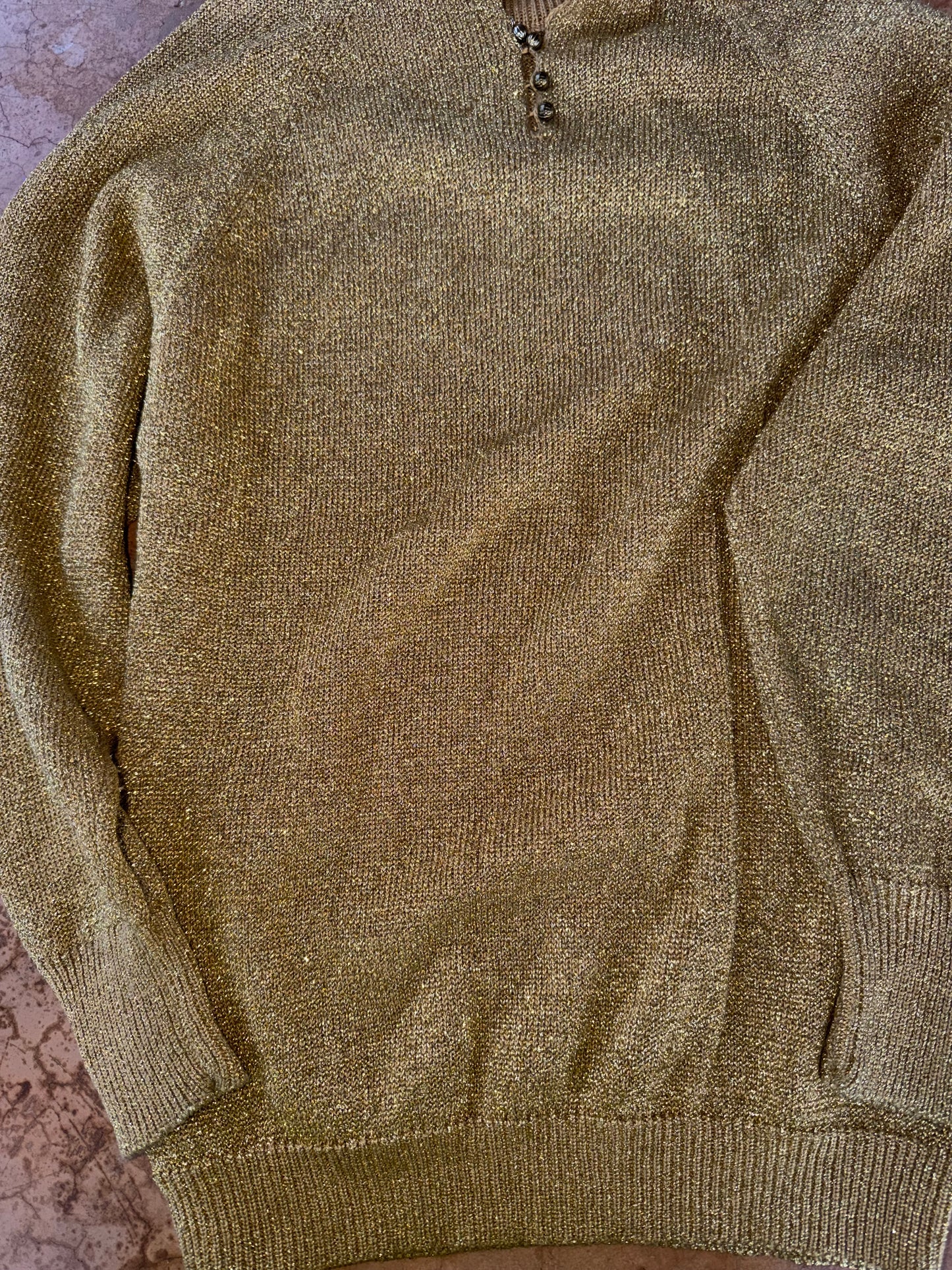 Liz Claybourn clothes gold sweater long sleeve button up turtleneck sweater size Large…