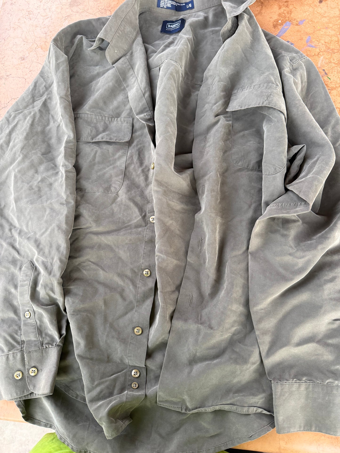 Haggar collection clothing dress up shirt or casual dark gray color size Large…