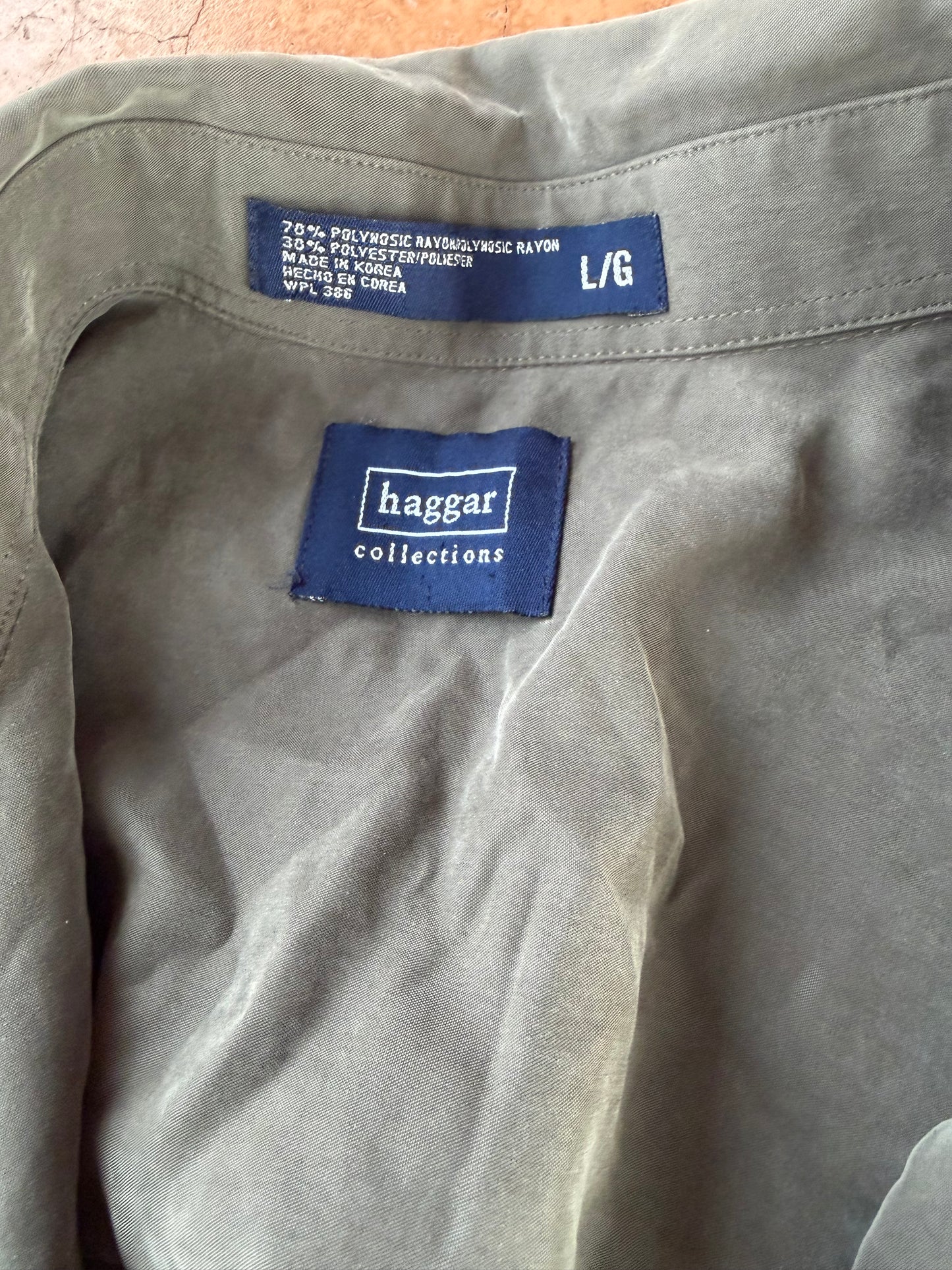 Haggar collection clothing dress up shirt or casual dark gray color size Large…