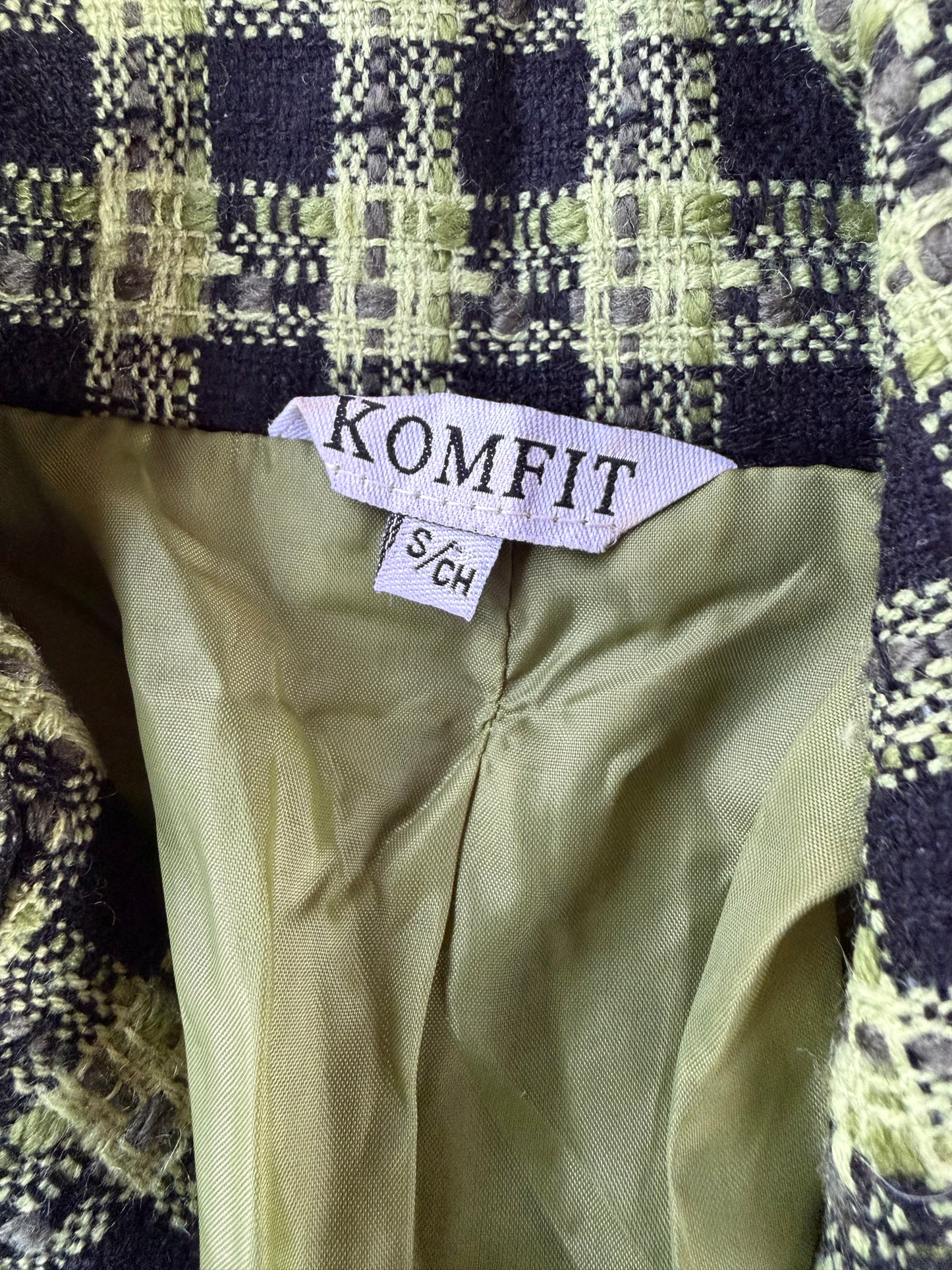 Komfit clothing business suit coat jacket green black size Small …