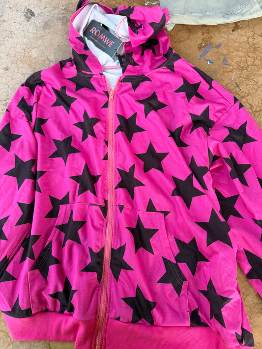 Romwe clothing hoodie pink Stars ladies hoodie size medium New…