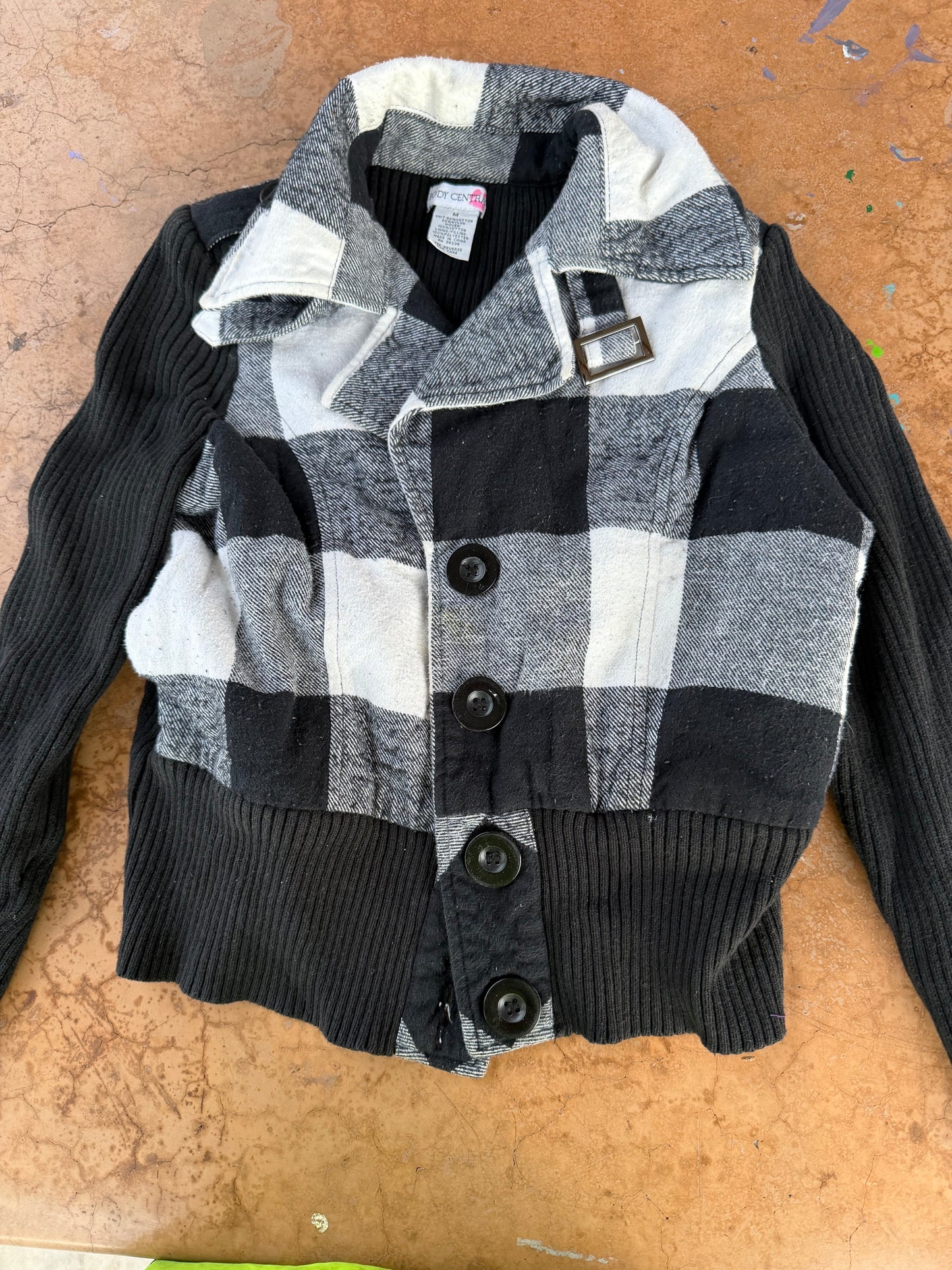 Body Centra clothing flannel coat hoodie black and white thick warm coat half length size Medium…