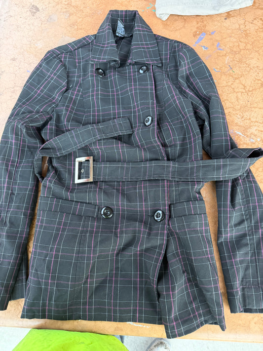 Rampage clothing light jacket coat  size is Large black striped with belt …