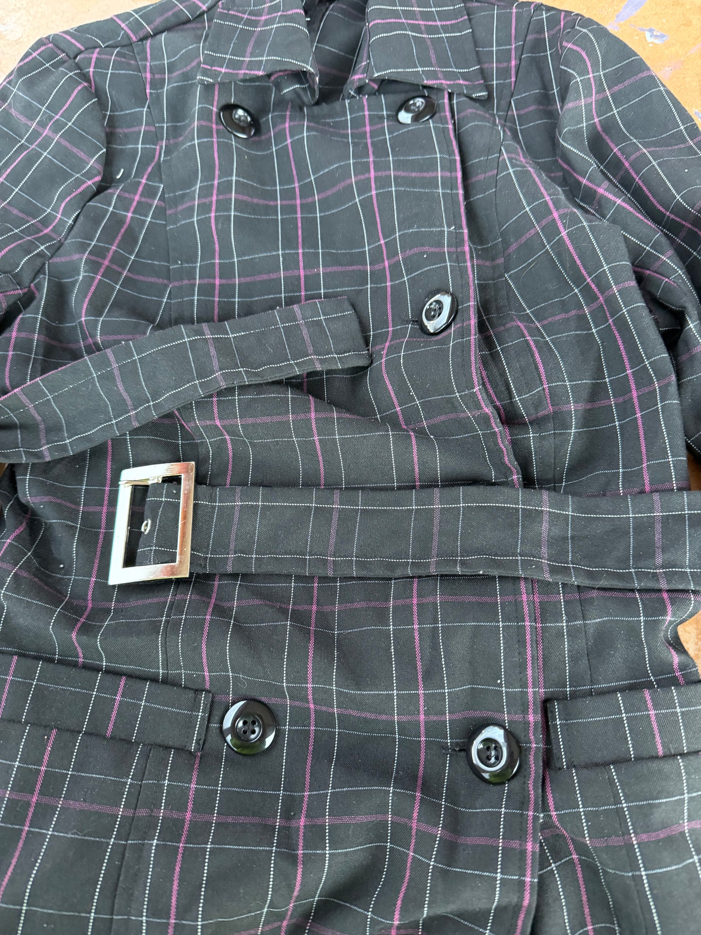 Rampage clothing light jacket coat  size is Large black striped with belt …