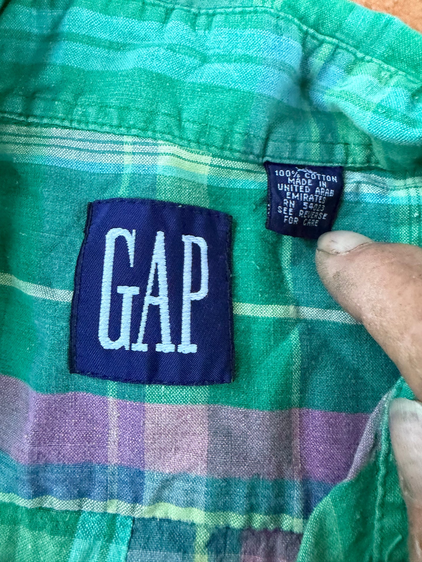 Gap button down dress up men shirt green and blue plaid short sleeve …