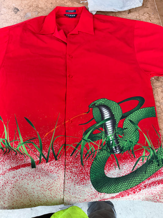 Koman Sport shirt button down red with Cobra  very colorful shirt size Large Tall dress up …