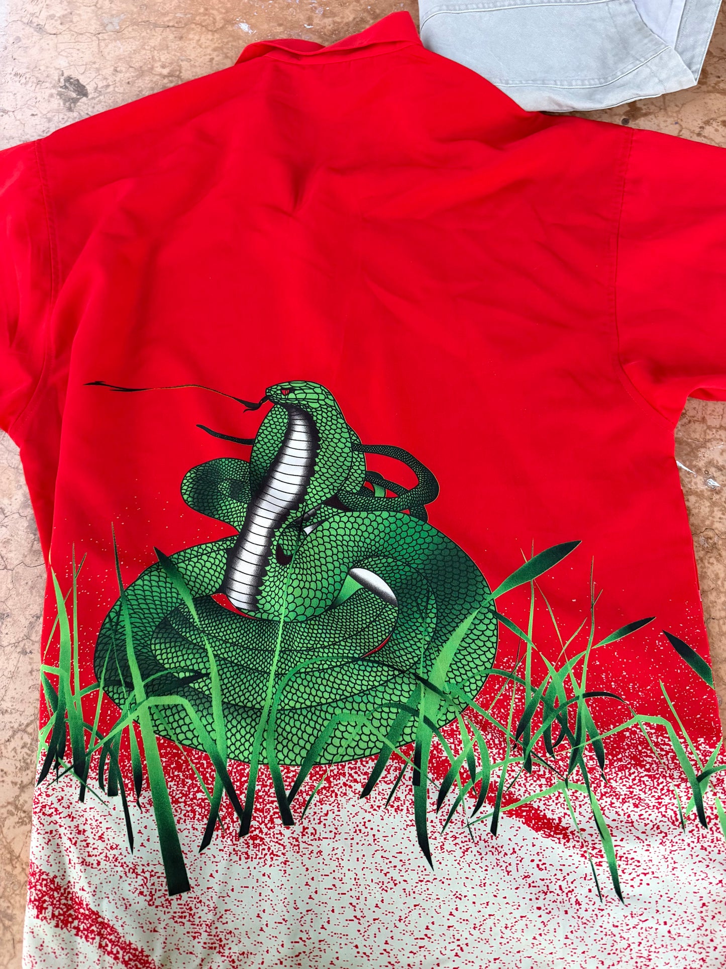 Koman Sport shirt button down red with Cobra  very colorful shirt size Large Tall dress up …