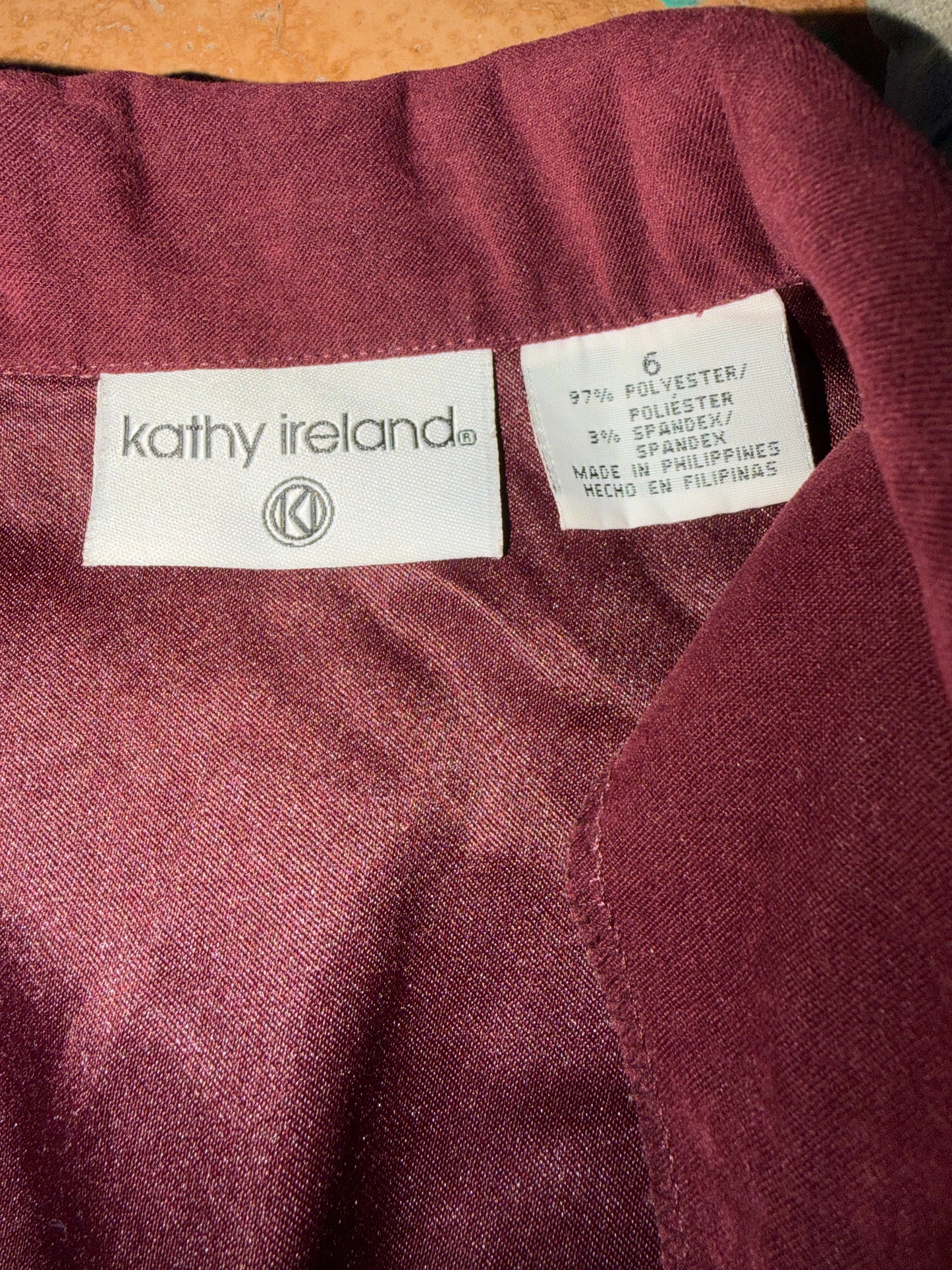 Kathy Ireland business suit dress maroon color size is  6 …