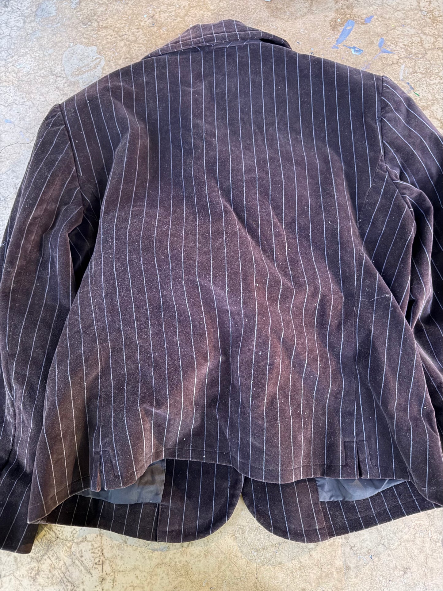 Moda International suit jacket business coat brown color striped button up long sleeve size 6…