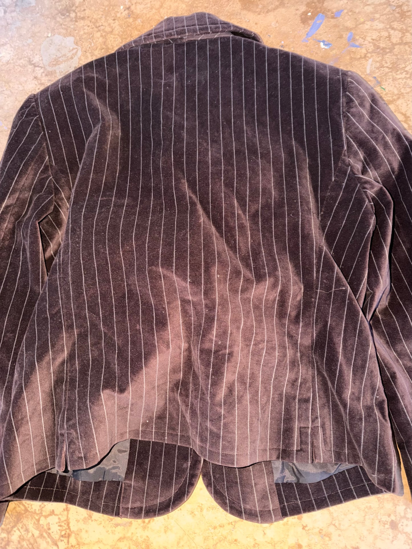 Moda International suit jacket business coat brown color striped button up long sleeve size 6…