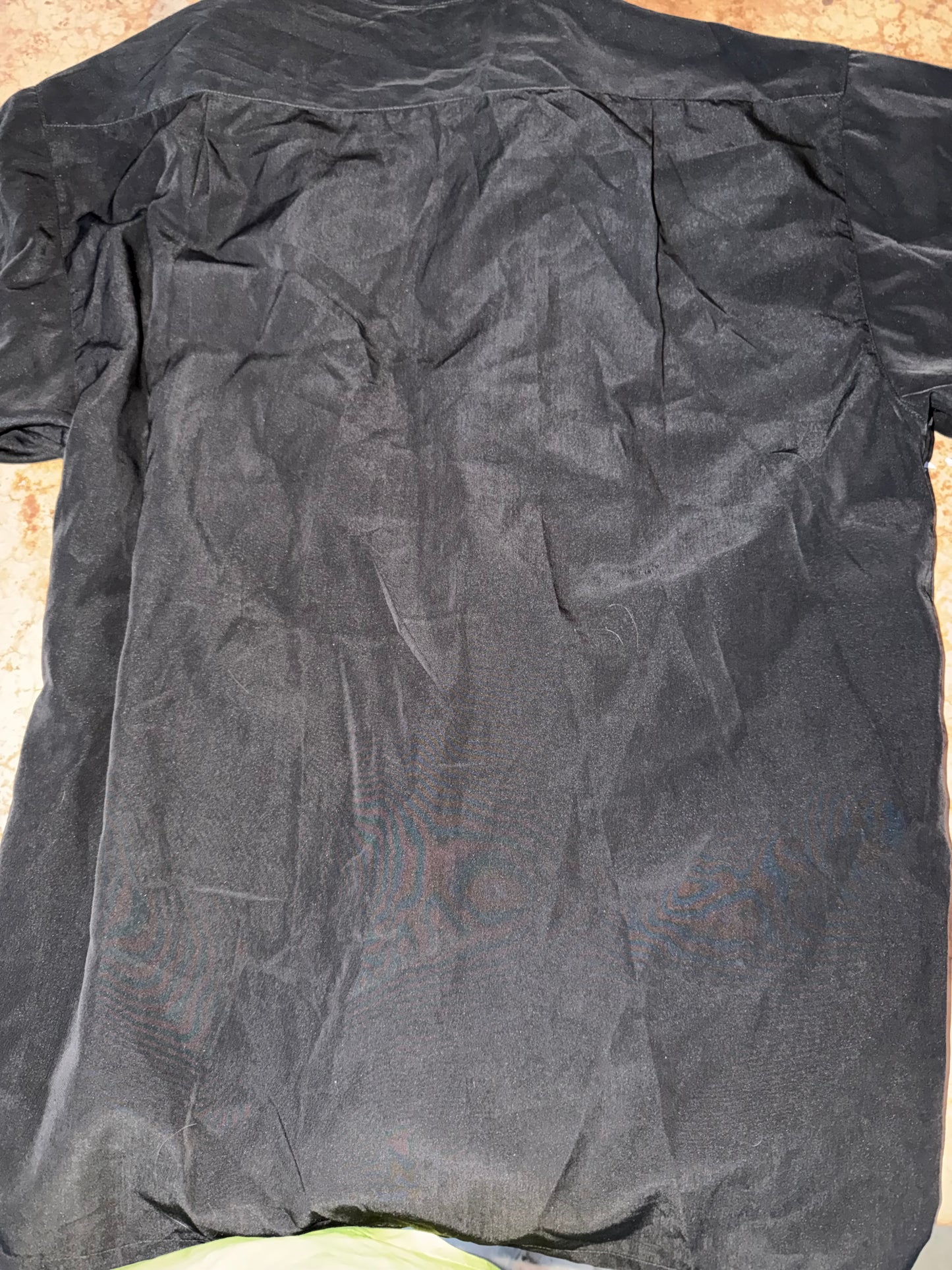 Sapphire Lounge black custom made shirt button down short sleeve blue flames on front …