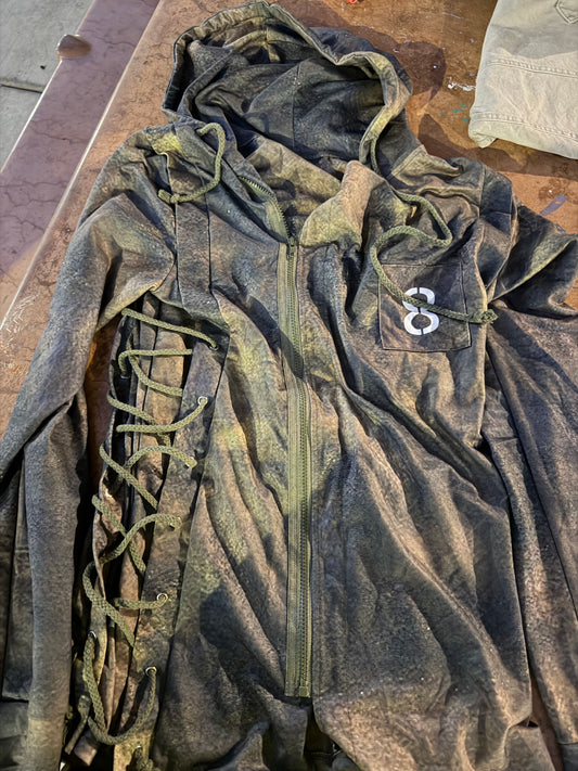 Gothic hoodie gray and dark olive green zipper and rope stitch on side no tag hand made size XL …